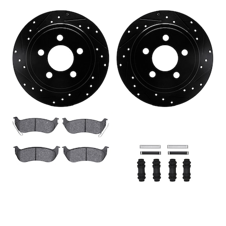 8212-42005, Rotors-Drilled, Slotted-BLK W/Heavy Duty Brake Pads Incl. Hardware, SLVGeospec Coat,